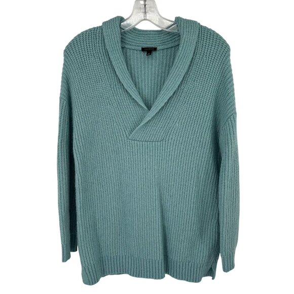 Talbots Womens Knit Sweater Shawl Collar size Medium teal Wool Blend - Picture 1 of 12